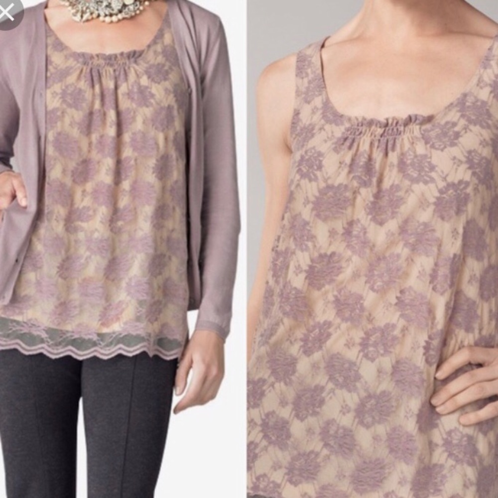 CAbi Intrigue Lavender Lace Overlay Tank